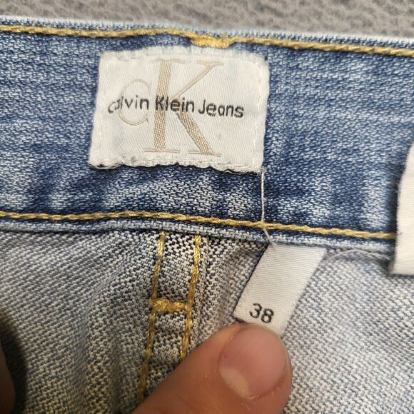 Calvin Klein Jeans Mens 35x32 Blue Relaxed Straight Leg Distressed Denim - Picture 3 of 11